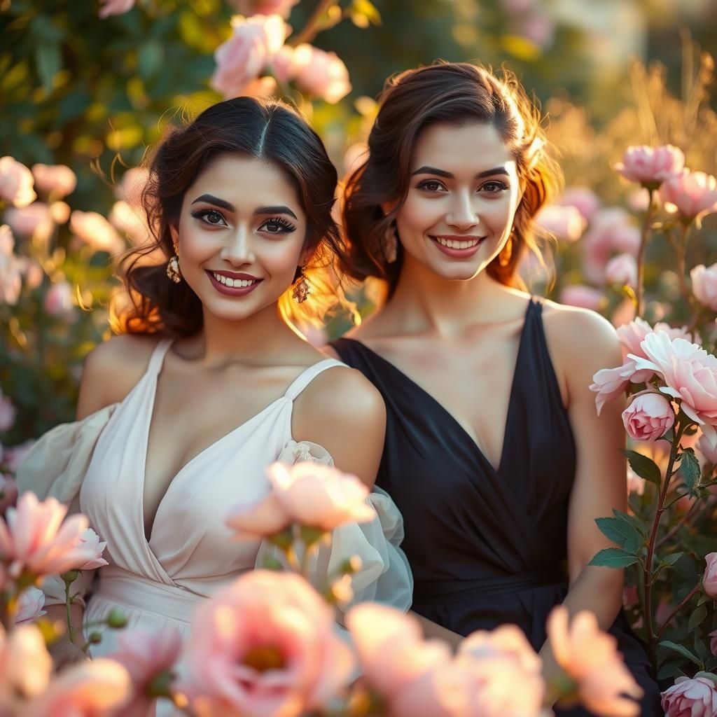 Elegant Women in Floral Setting: Art Nouveau Style