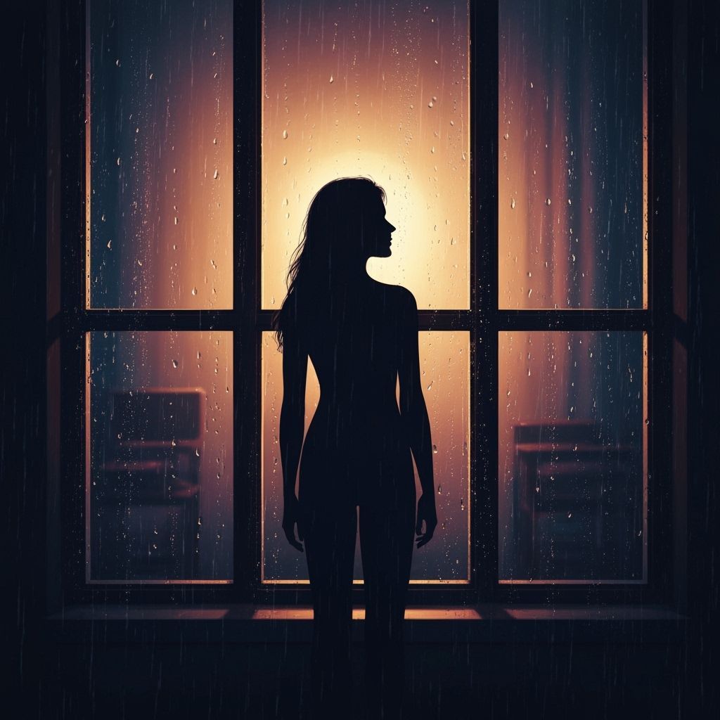 Sailboat Silhouette in Rain, Matte Painting Style