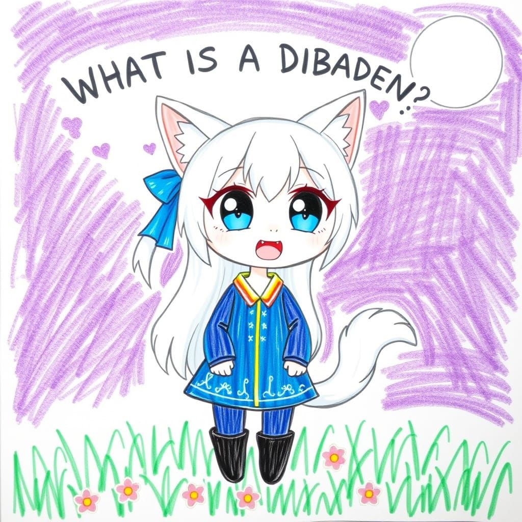Anime Catgirl Asks 'What is a Dibaden?' in Crayon Style