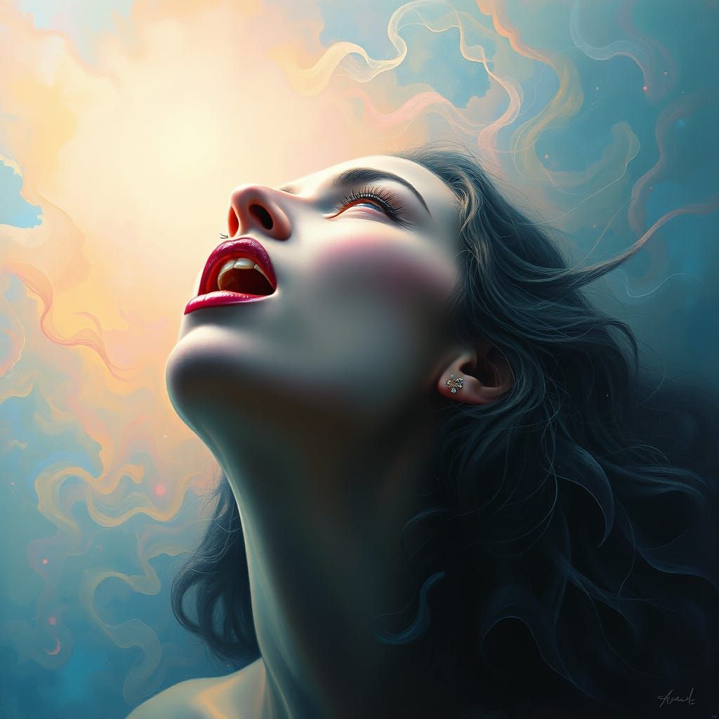Woman in Ethereal Ecstasy, Swirling Iridescent Aura