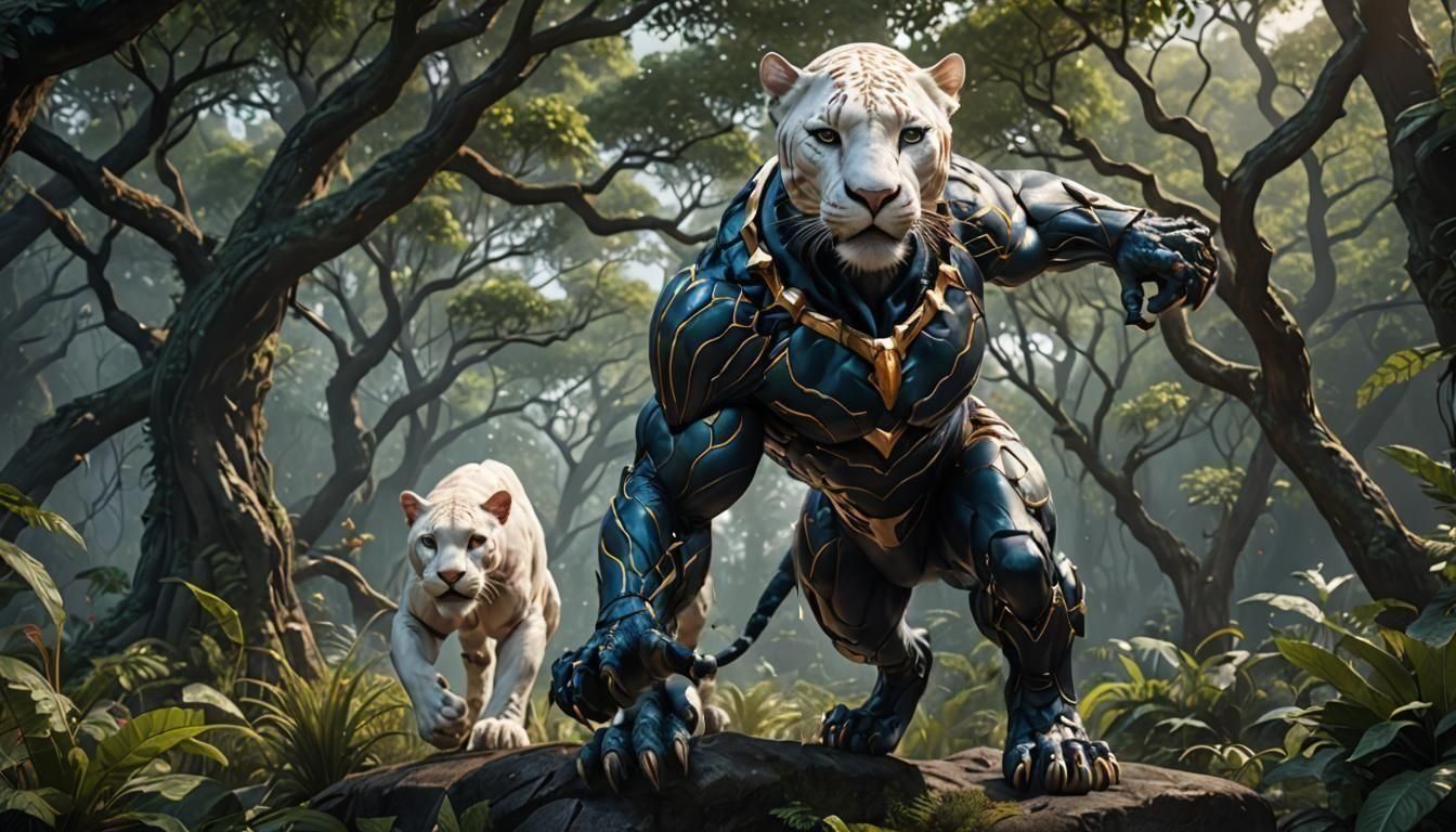 Albino Panther Humanoid in Fantasy Art Style