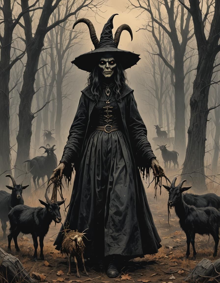 Sinister Black Goat in Salem Folk Horror Scene