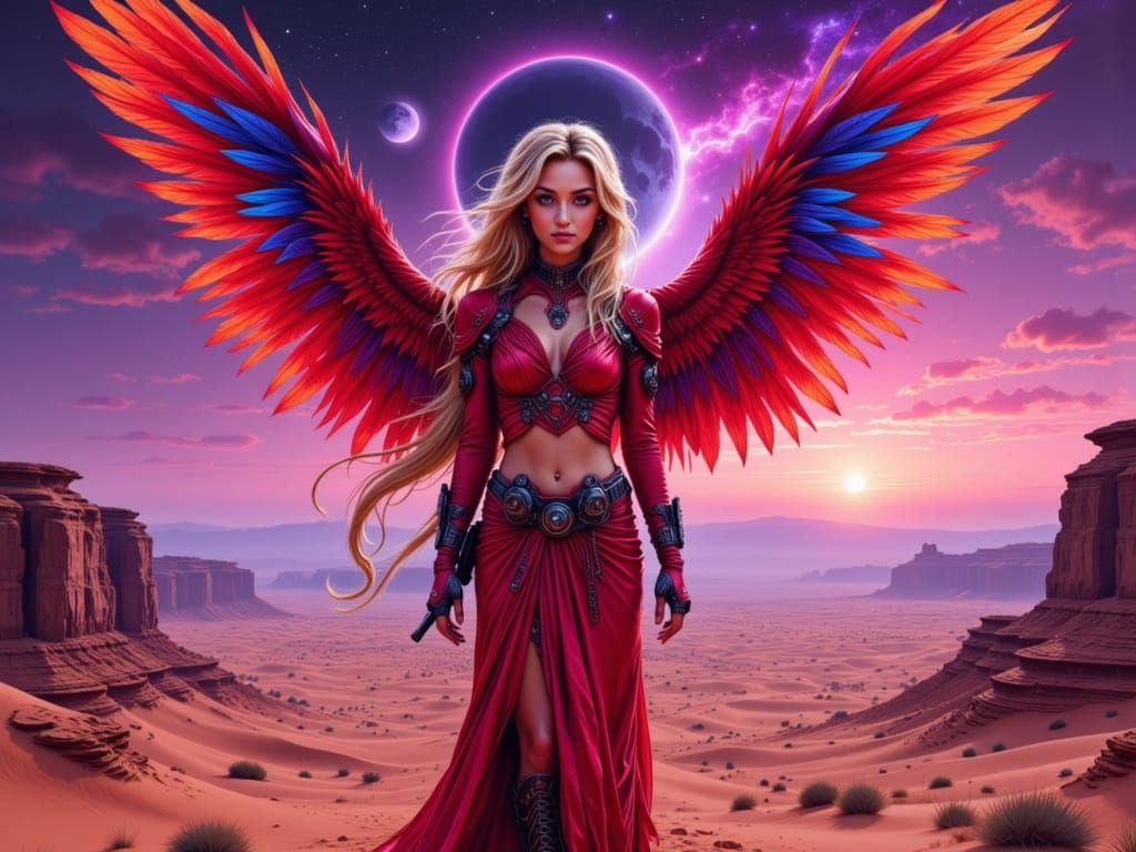 Feathered Warrior in Arrakis Desert Dusk