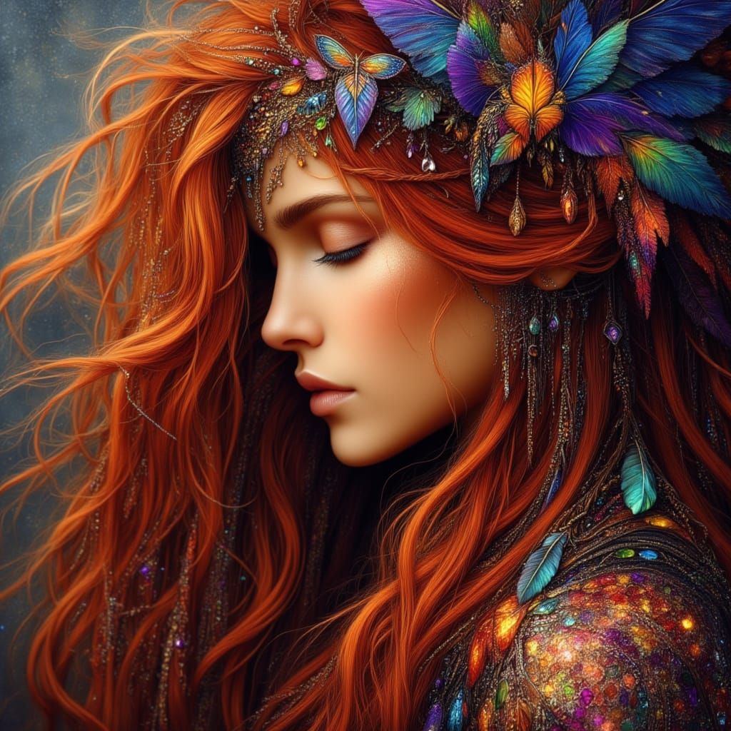 Meditating Woman with Heart Glow, Hand Drawn Bohemian Style