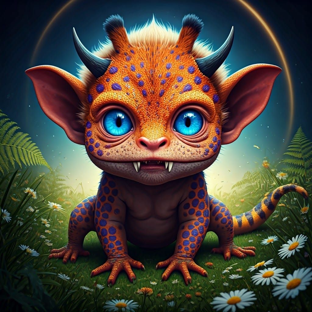 Enigmatic Demon-Saur Beast of Vibrant Fantasy