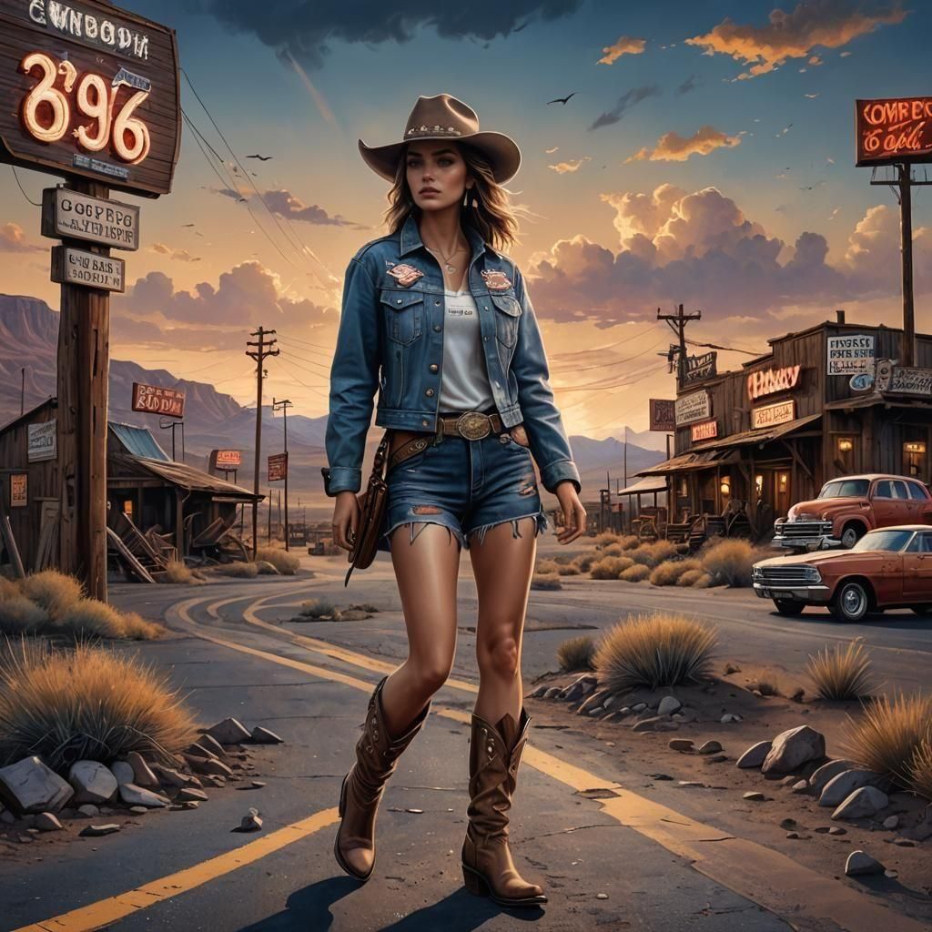 Sublime Woman on Route 66 in Hyperrealism