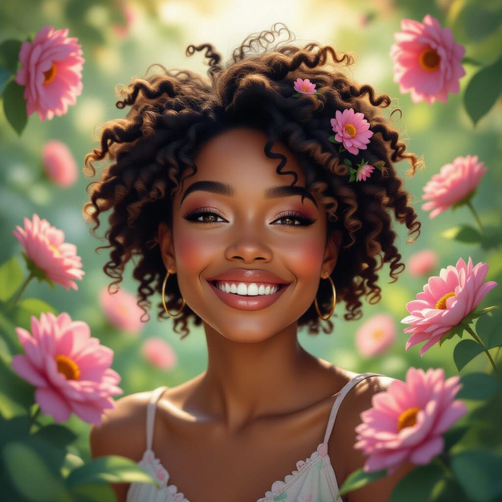 Smiling Person in Flower World: Concept Art