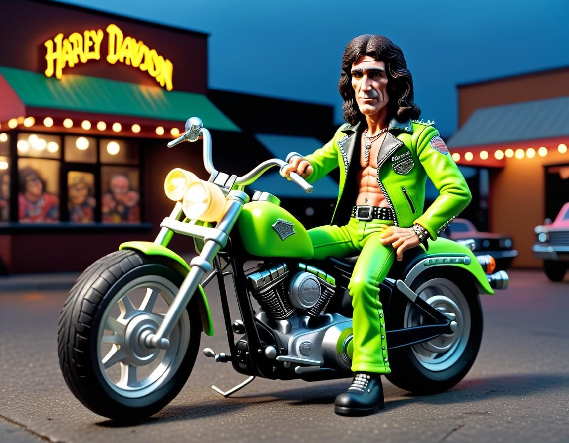 Claymation masterpiece of bon scott, AGE 39, wearing all NEO...