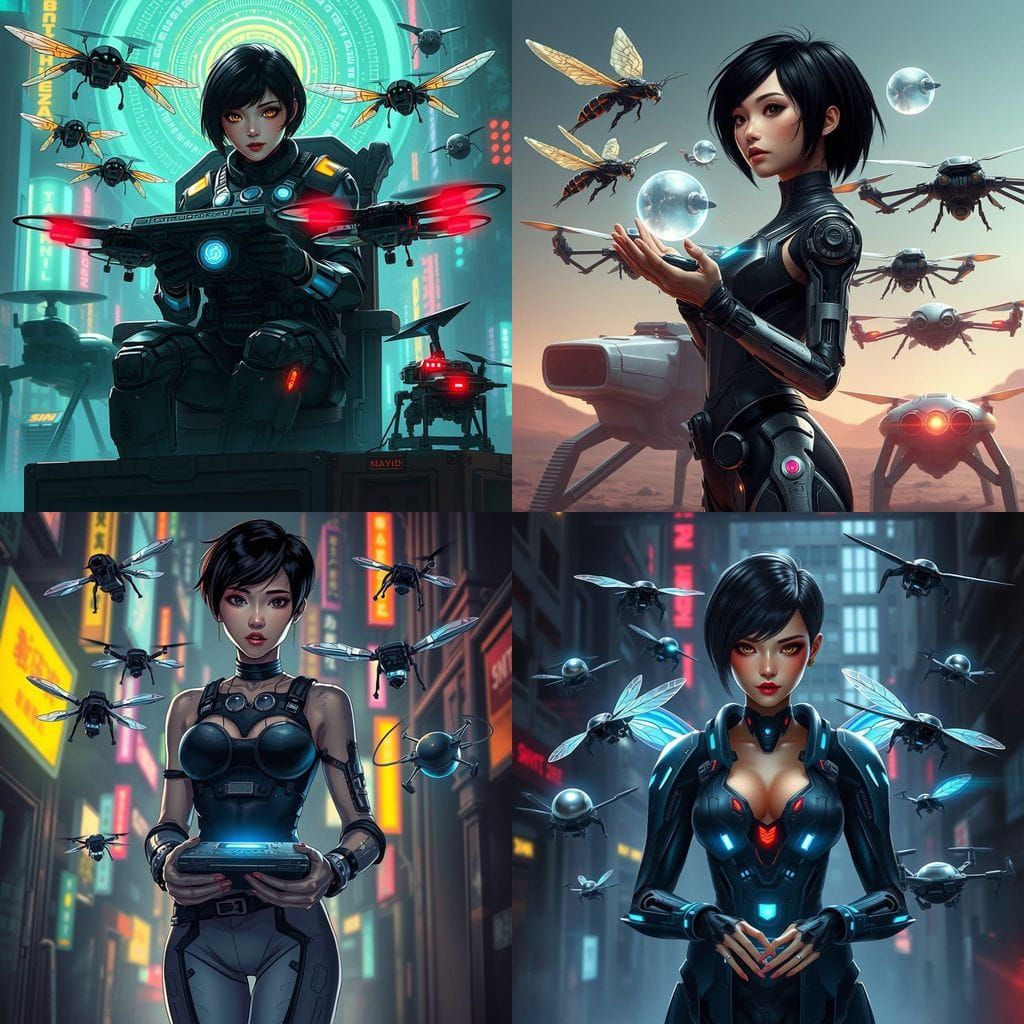 Cyberpunk Rigger Tecno Fly Controls Drones with Console