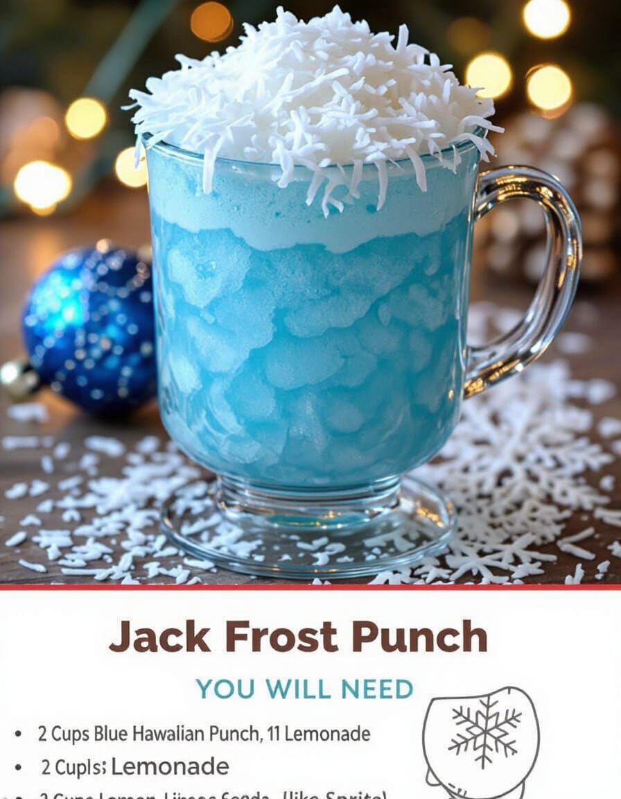 Frosty Blue Jack Frost Punch with Snow-Like Coconut Topping