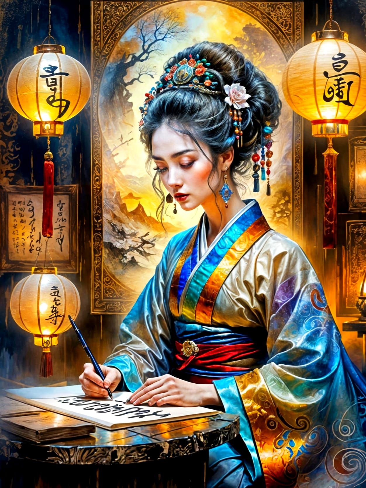 Practicing in Japanese Shūji 習字