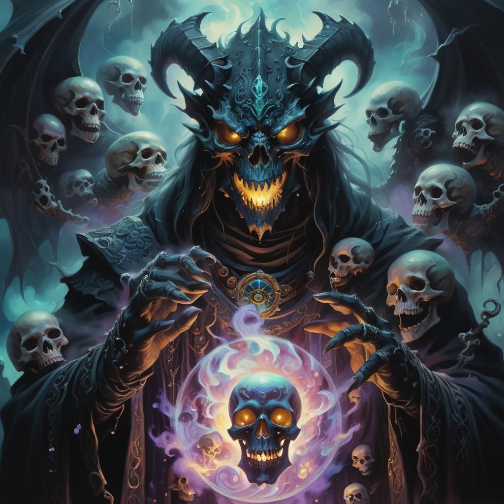 Dragonborn Necromancer Casts Iridescent Spell in Oil Paintin...