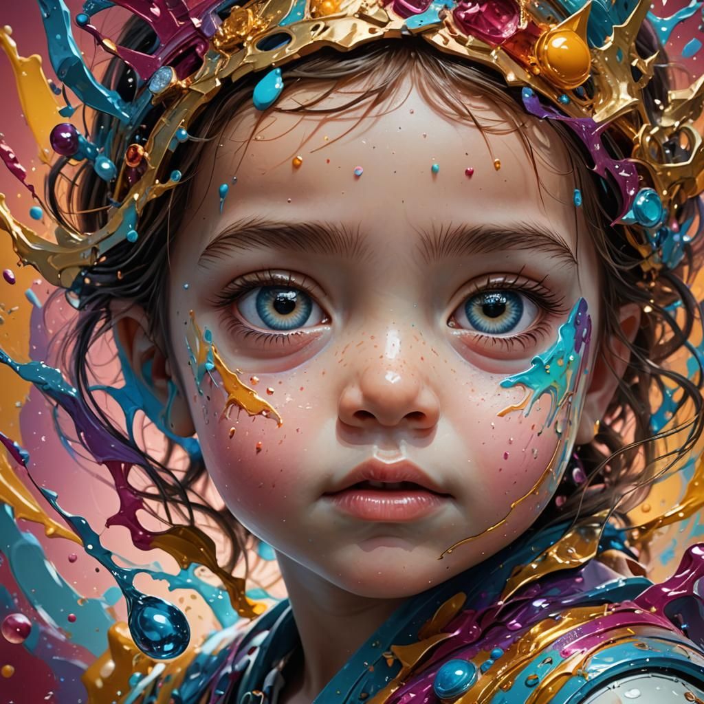 Dreamy Baby Portrait in Hyperrealistic Splash Art Style