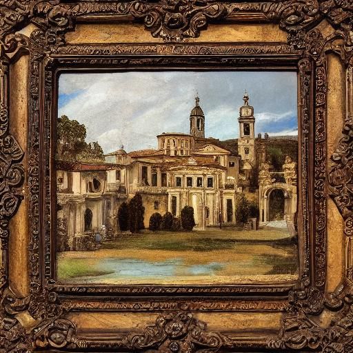 Baroque Family Before Chapel with Chiaroscuro Lighting