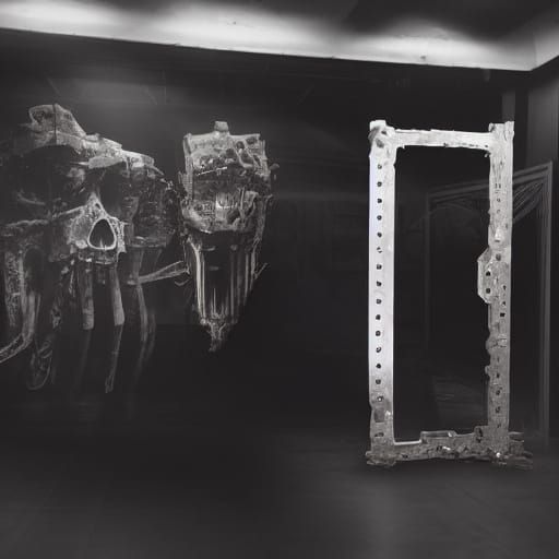 Biomechanical Sculpture in Goth Coffee Shop Ruins