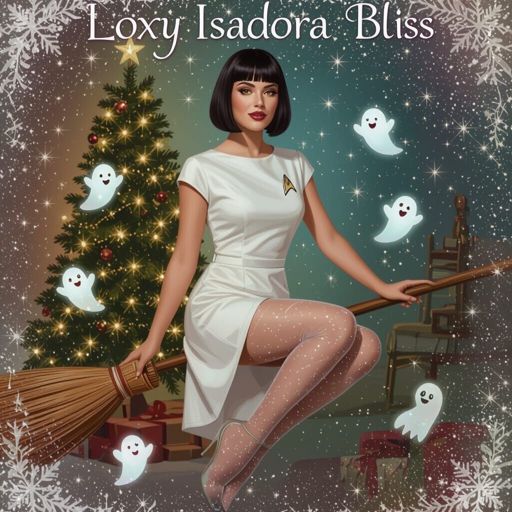 Mystical Woman Rides Broom in Magical Collage