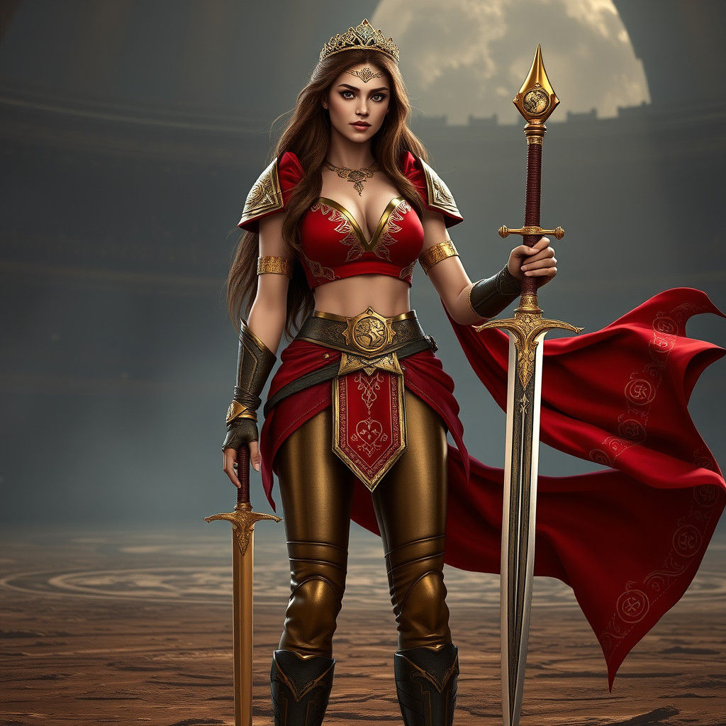 Warrior Princess in Gold and Red, Fantasy Arena