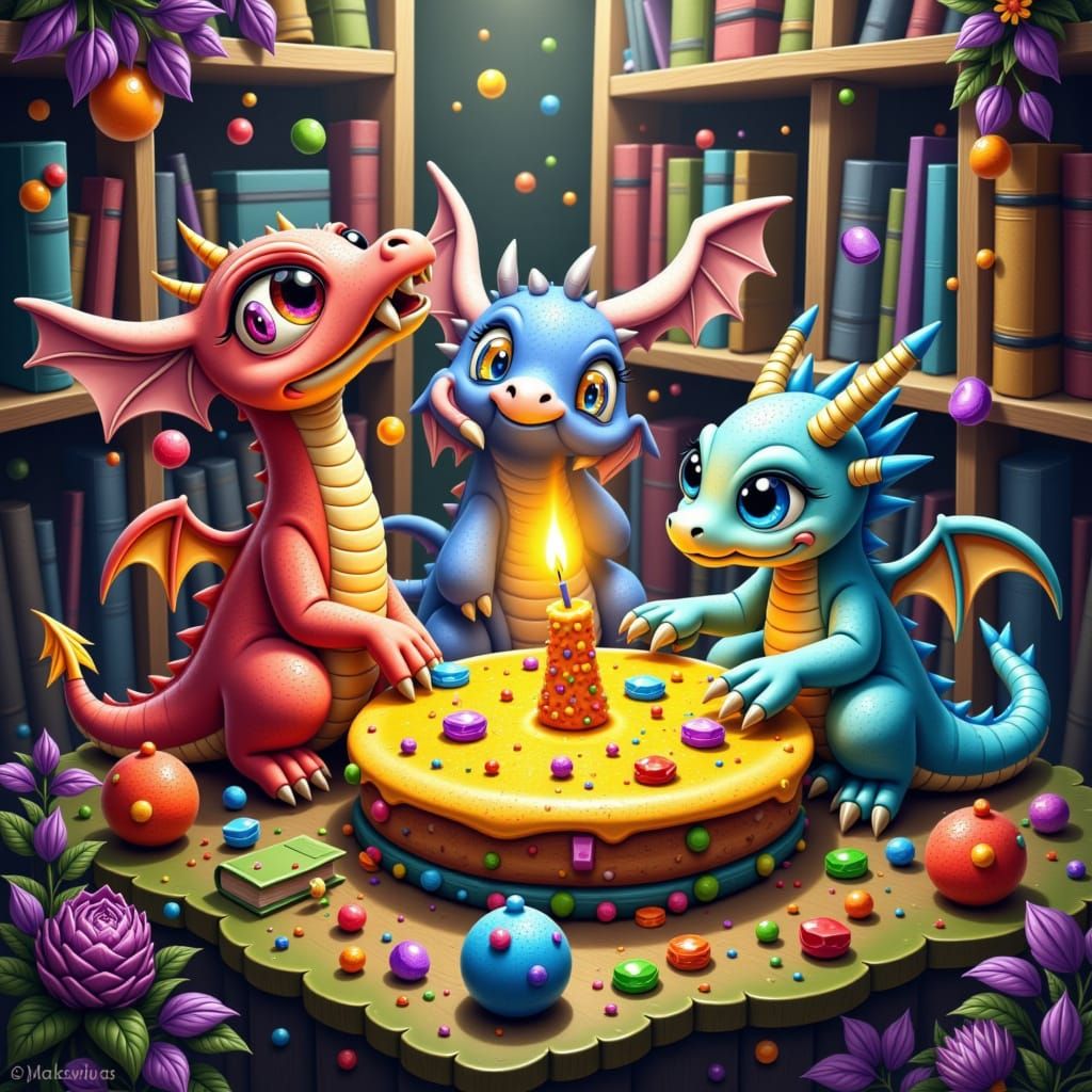 Whimsical Bookshelf World Teeming with Life and Wonder