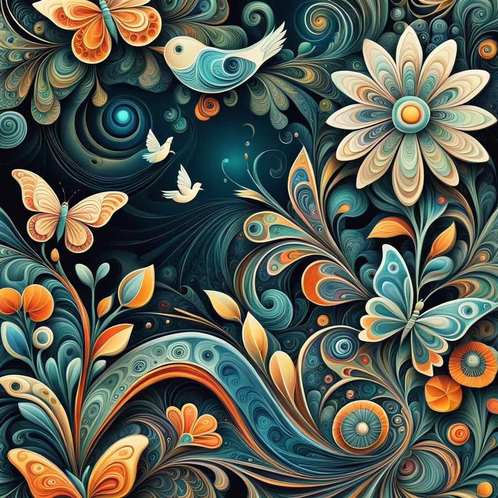 Whimsical Abstract Floral Landscape in Picasso Style