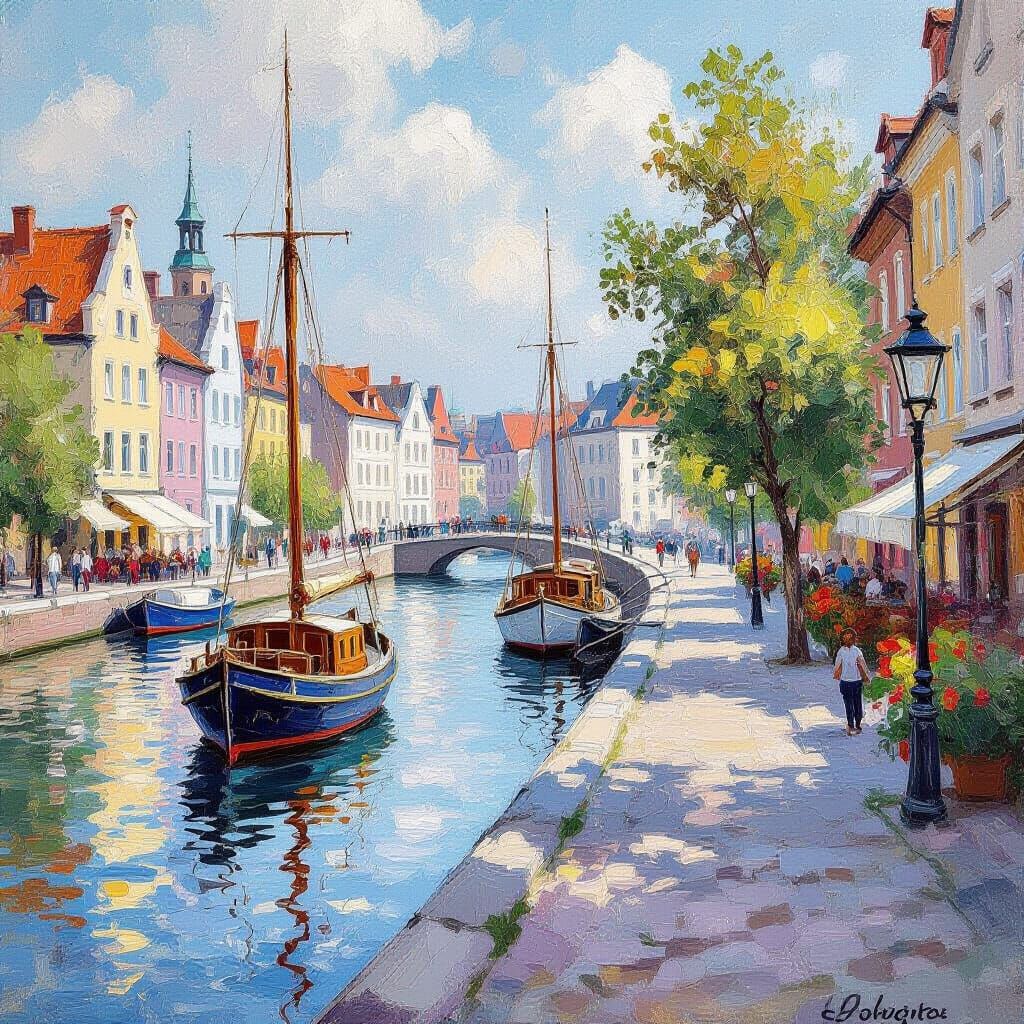 Pastel Canal Scene in Impressionist Style