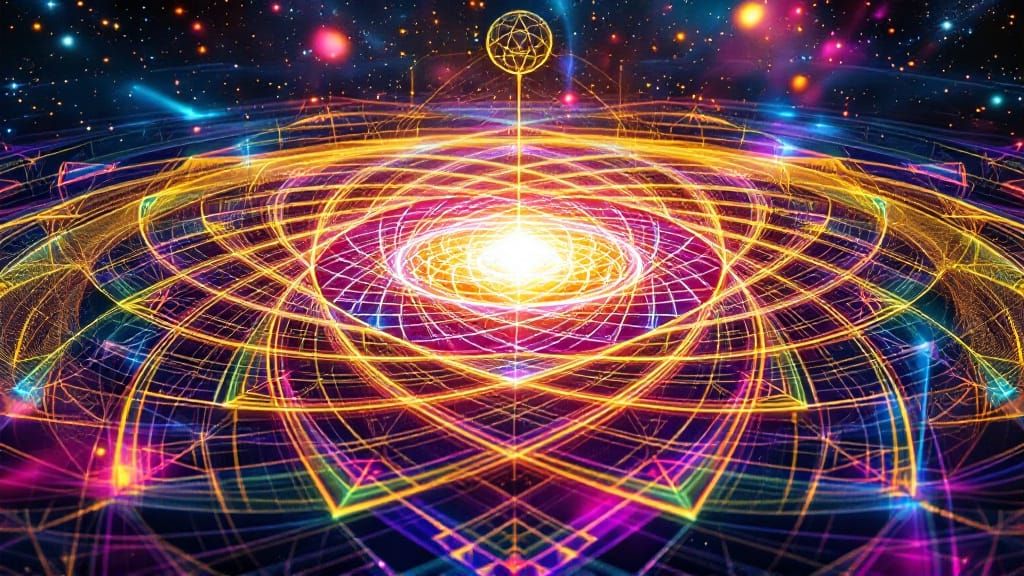 Mesmerizing 4-D Sacred Geometric Mandala in Neon Colors