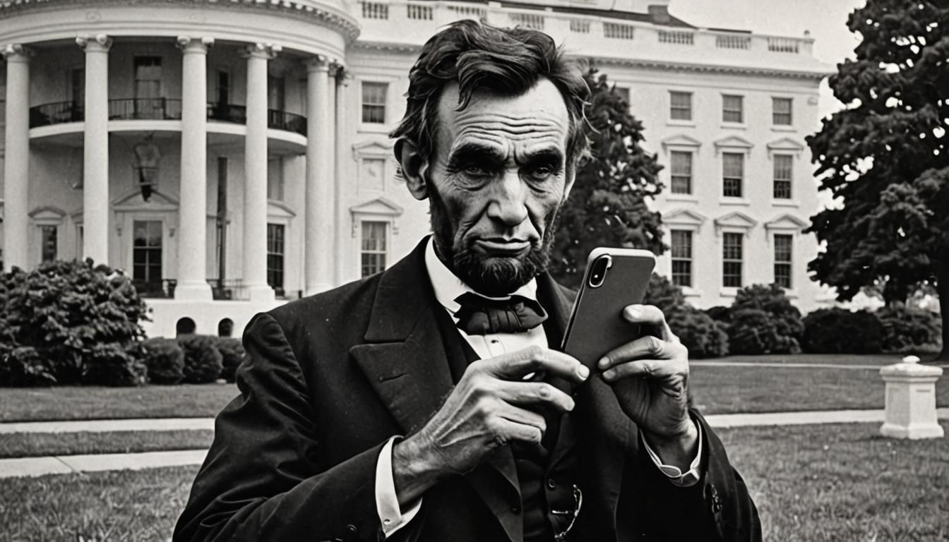 Abraham Lincoln with Cell Phone: Retro Photo