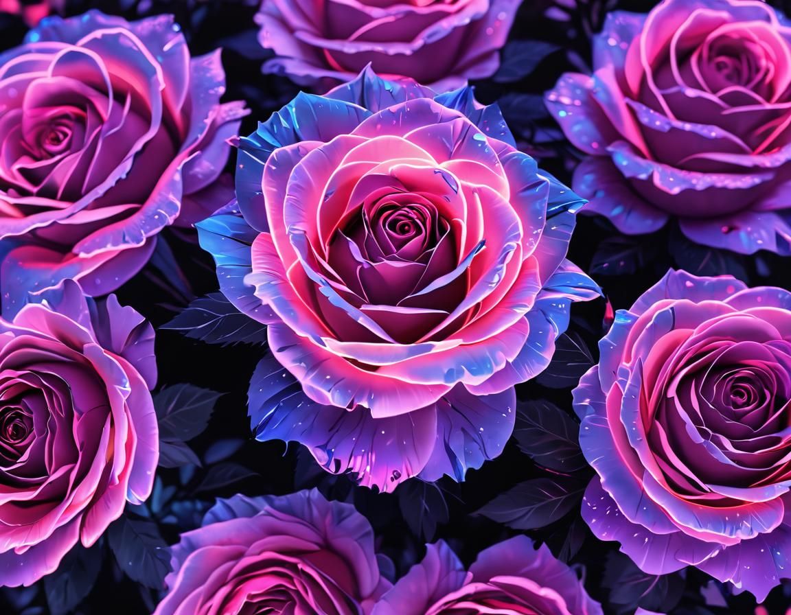 Holographic Watercolor Anime Art with Bokeh Roses