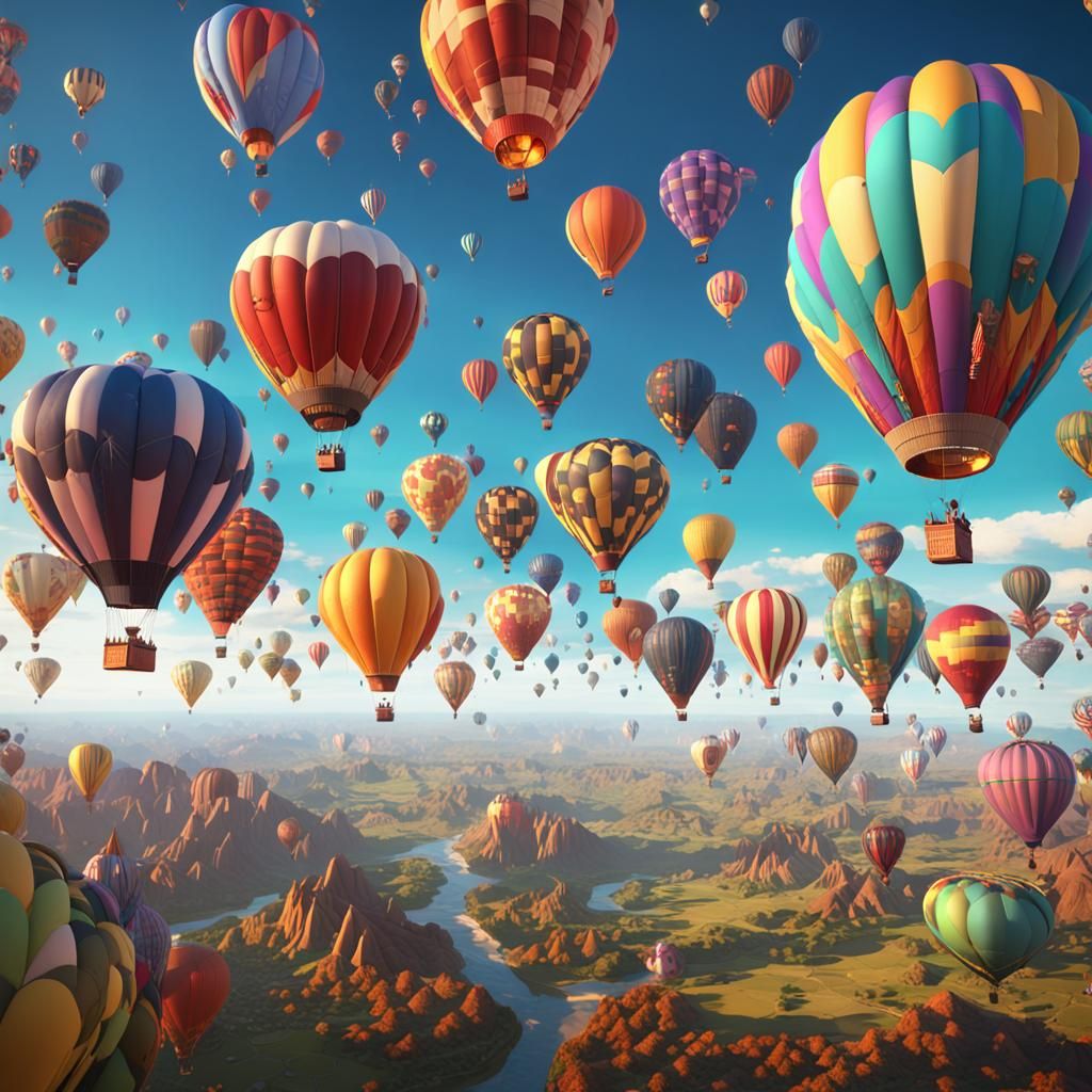 Colorful Hot Air Balloons in Fantasy Landscape