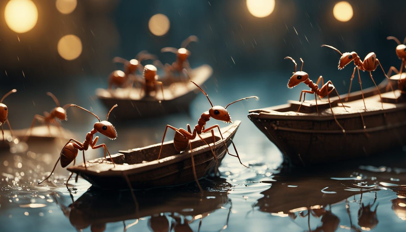 Pirate Ants Sail Paper Boat: Pixar-Style Digital Art