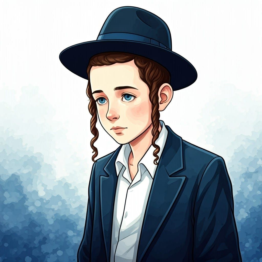 Contemplative Boy in Blue: Anime-Inspired Portrait