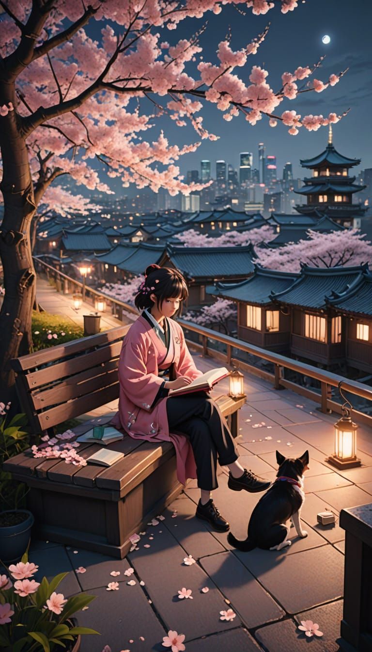 Cinematic Cherry Blossom Scene in Anime Style