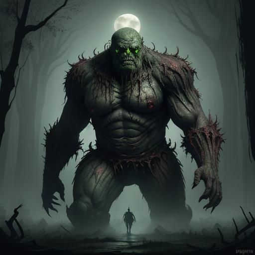 Flesh Golem in Graveyard: Dark Fantasy Matte Painting