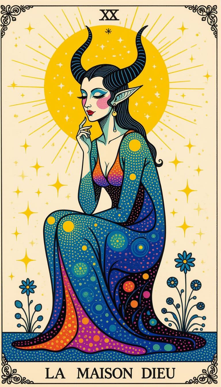 Surrealist Tarot Card of Enigmatic Woman in Pointillist Styl...