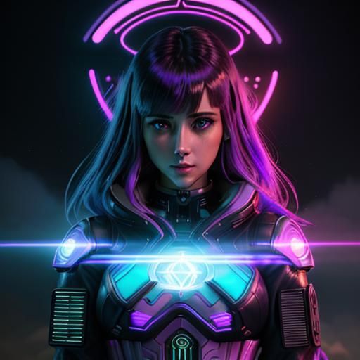 Elemental Angel in a Cyberpunk Aesthetic
