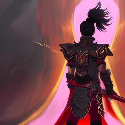 Anime Boy with Pink Hair in Grimdark Armor