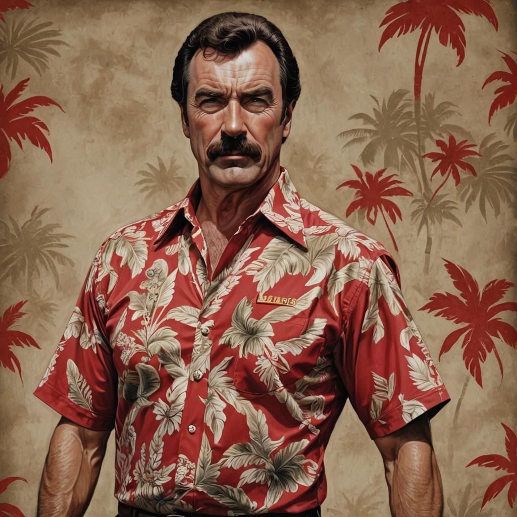 Tom Selleck as Magnum P.I. Hyperrealistic Portrait