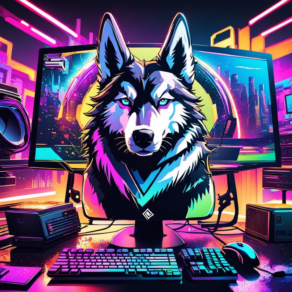 Cyberpunk PC Setup with Neon and Ornate Details