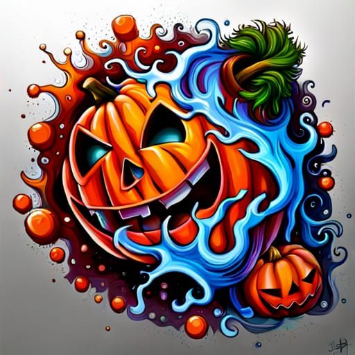 Halloween Pumpkin Graffiti Art in Burton Style