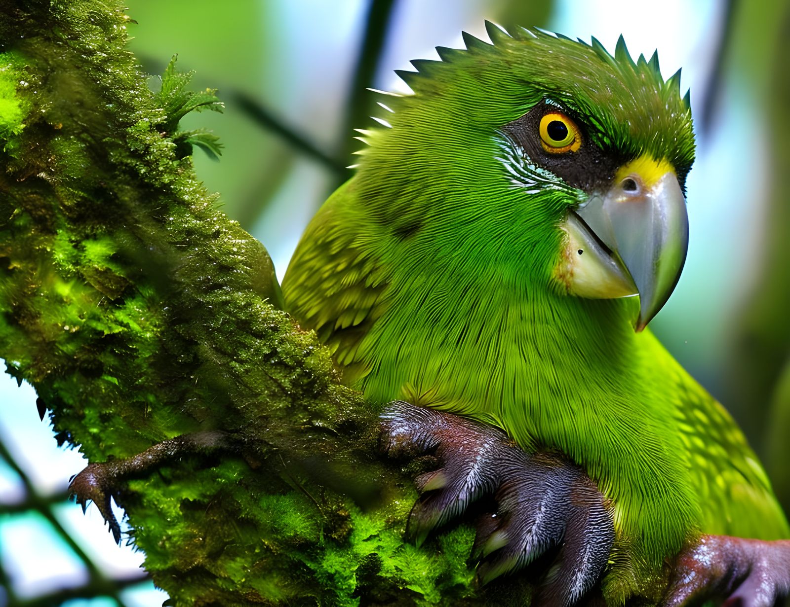 Kakapo in Mossy Forest Close-Up Nature Photography
