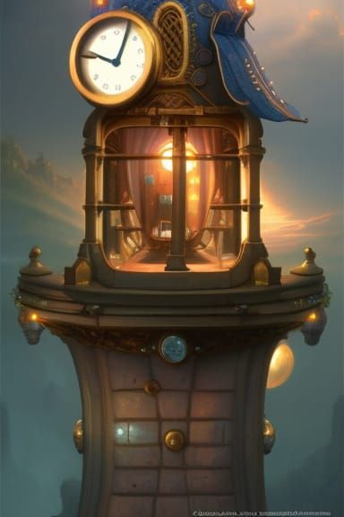 Steampunk Gnome Time Machine Digital Painting