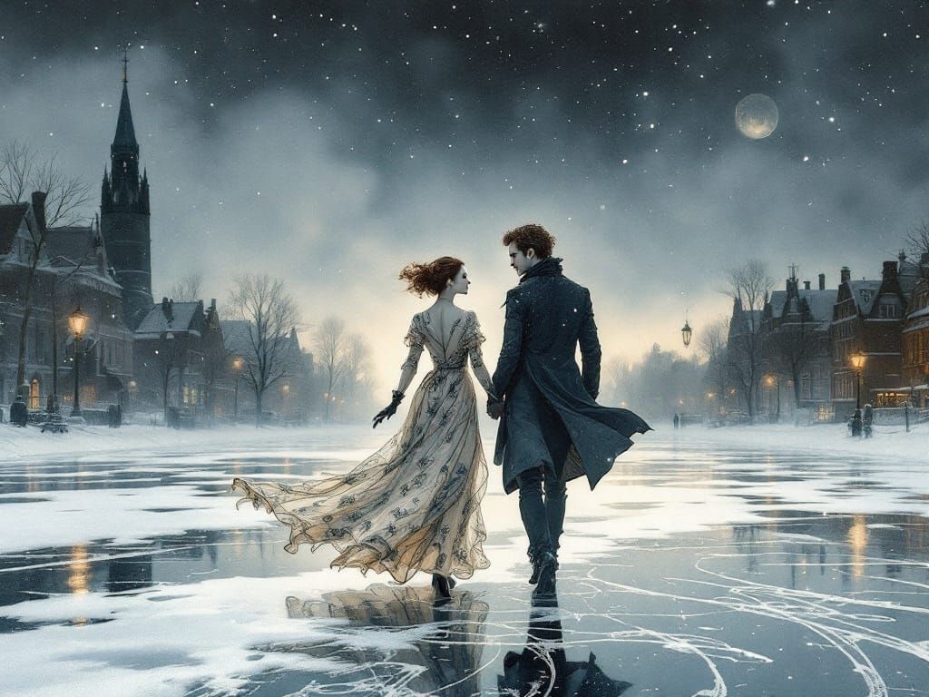 Dreamlike Winter Scene in Gothic Surrealist Style