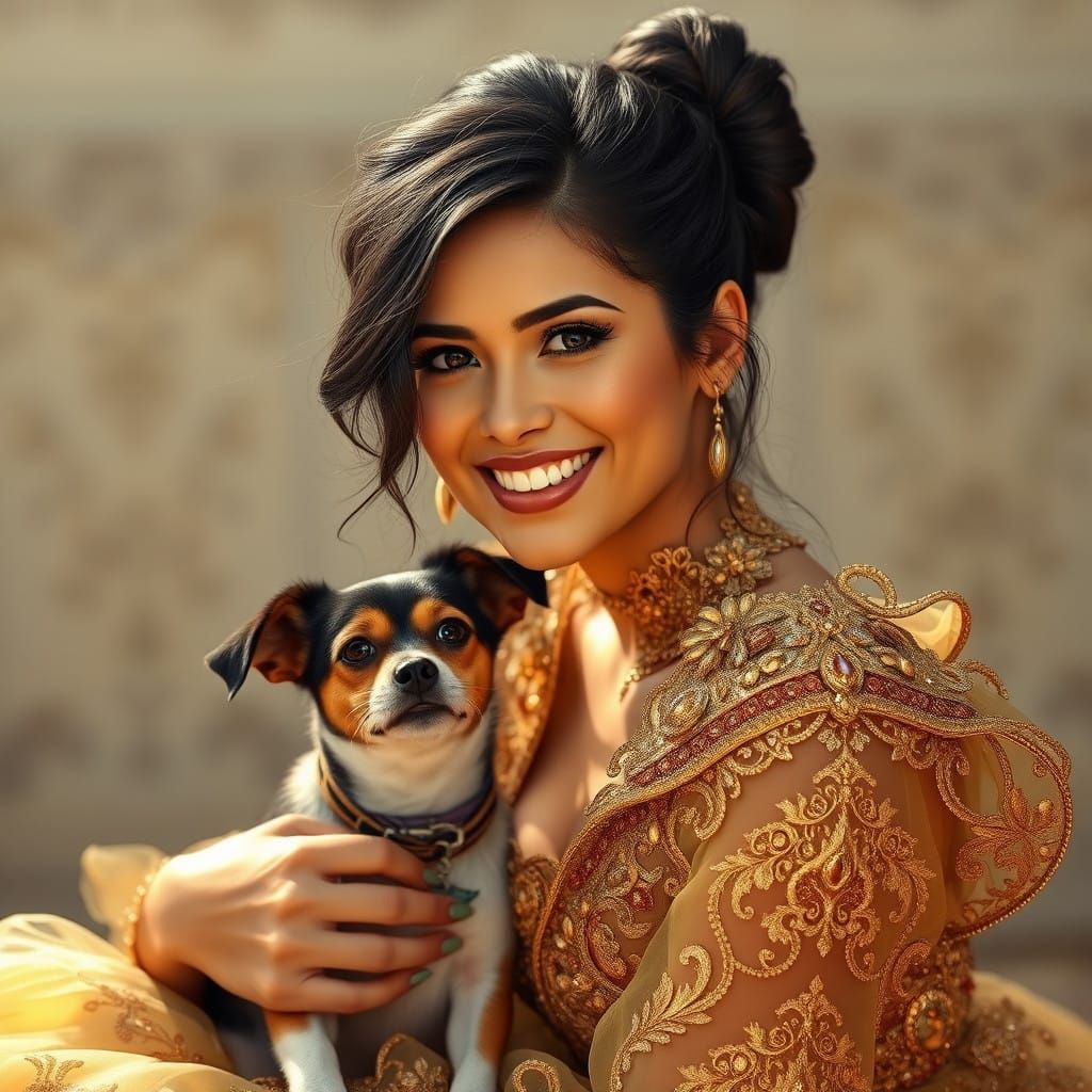 Ethereal Summer Afternoon with a Dark-Haired Woman in Golden...