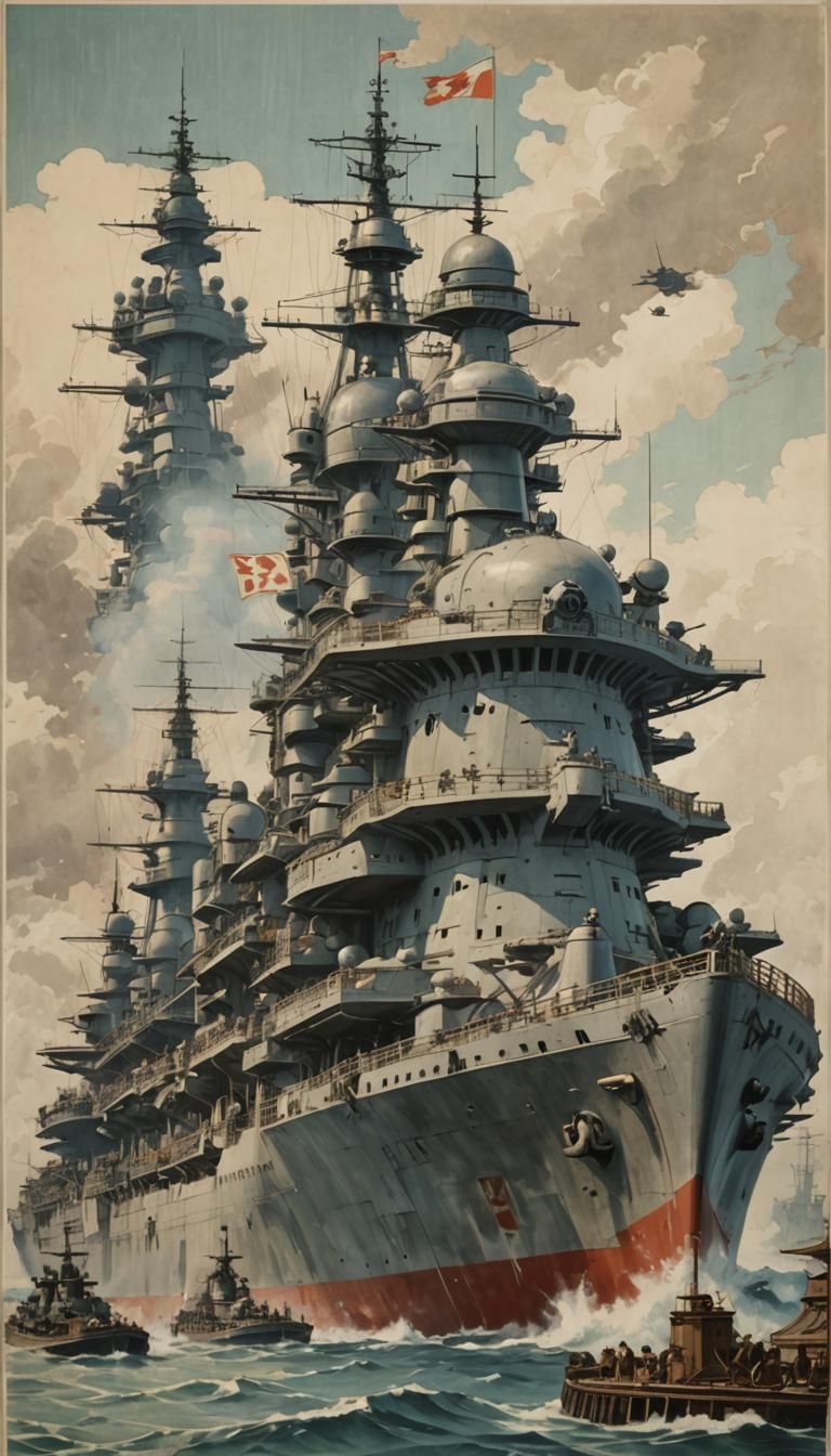 Japanese Battleship in Alphonse Mucha Style