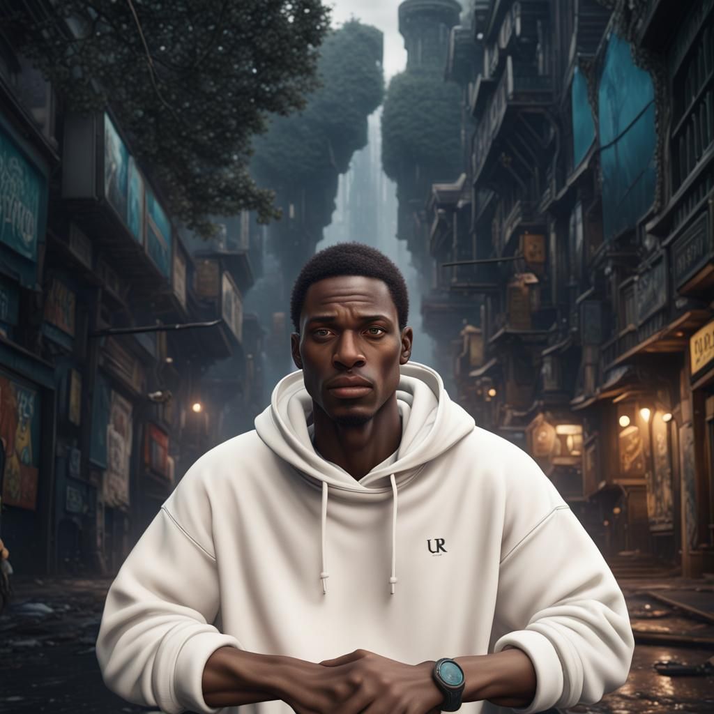 Dejected Man in Hoodie: Detailed Matte Painting