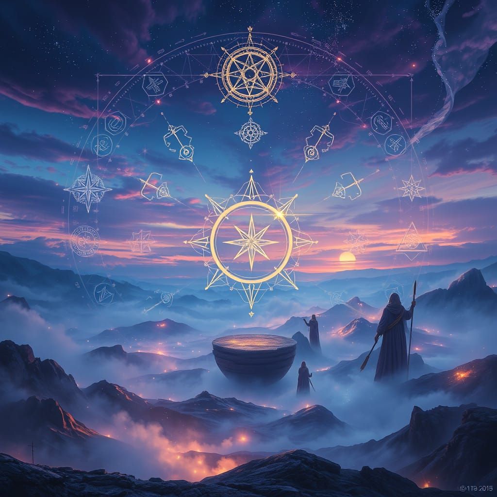 Otherworldly Vision Board in Vibrant, Dreamlike Landscape