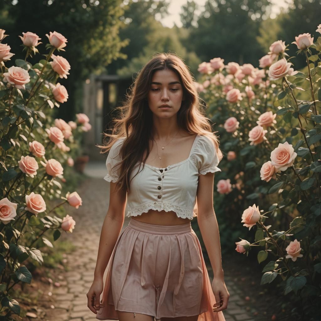Woman with Roses in Cinematic Film Still