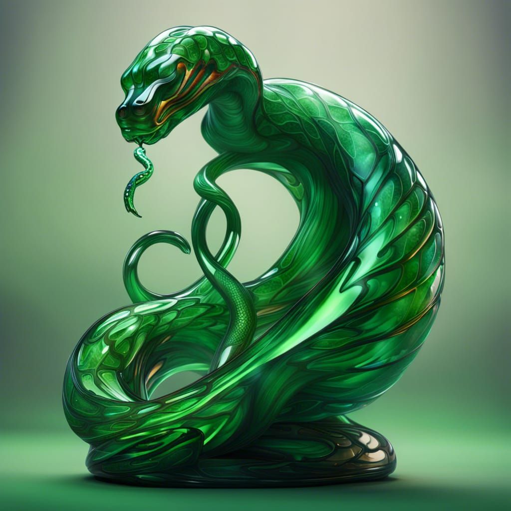 Detailed Green Glass Snake Sculpture