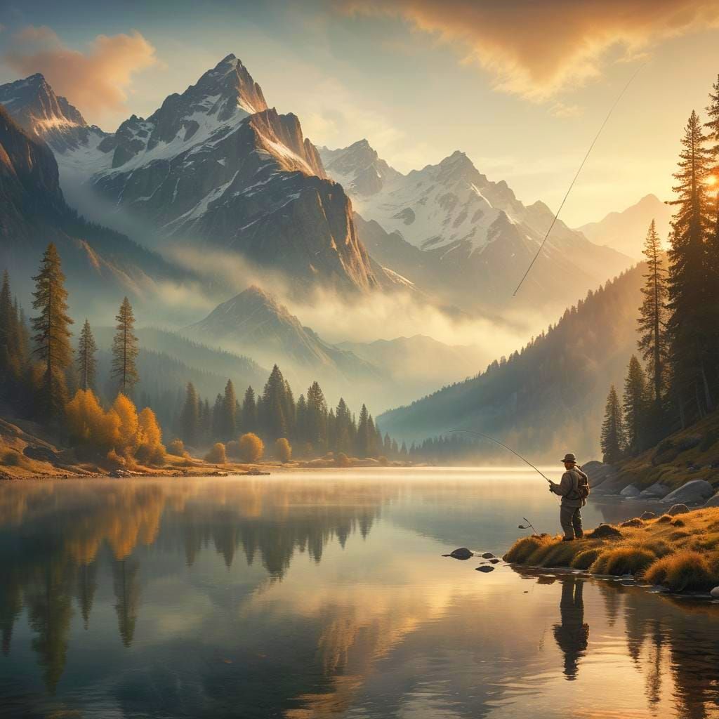 Backlit Trout Fisherman at Sunrise