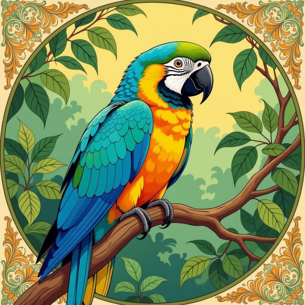 Colorful Parrot in Art Nouveau Digital Art