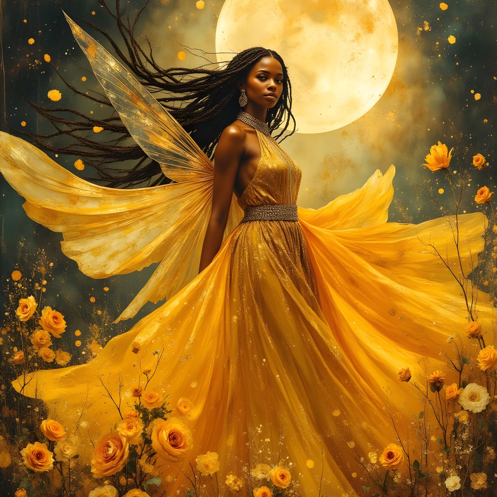 African Fairy Goddess Kelly Rowland in Gold Dress